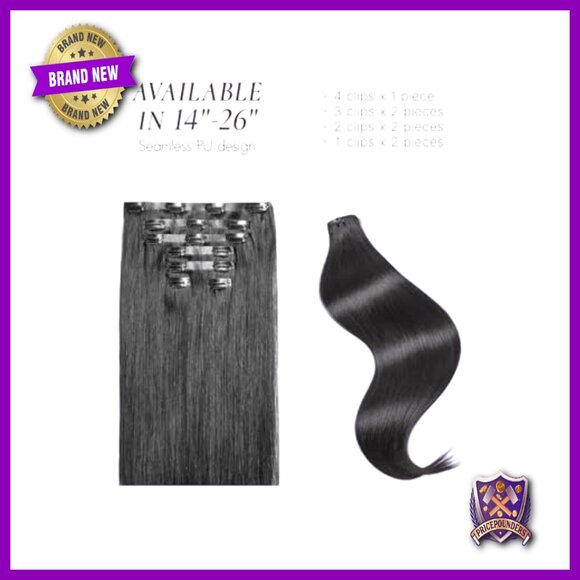 Seamless Clip-In Human Hair Extensions, 26 Inch Yaki Straight, 2 Pack main image 4